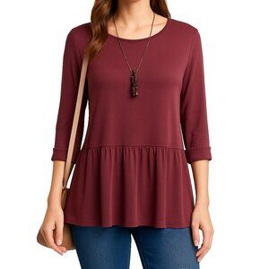 NWT Orange Creek Womens L Peplum Tunic Top 3/4 Sleeve Modal Blend Casual Work